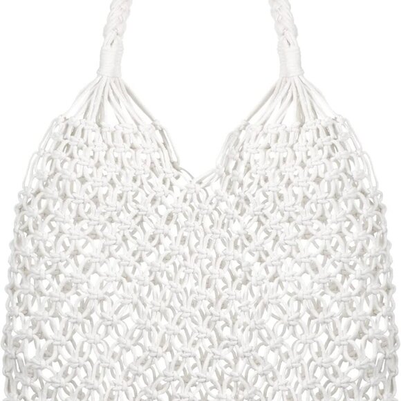 Travel Beach Fishing Net Handbag Woven Shoulder Bag Cotton Rope Macrame Mesh Bea - Picture 1 of 7